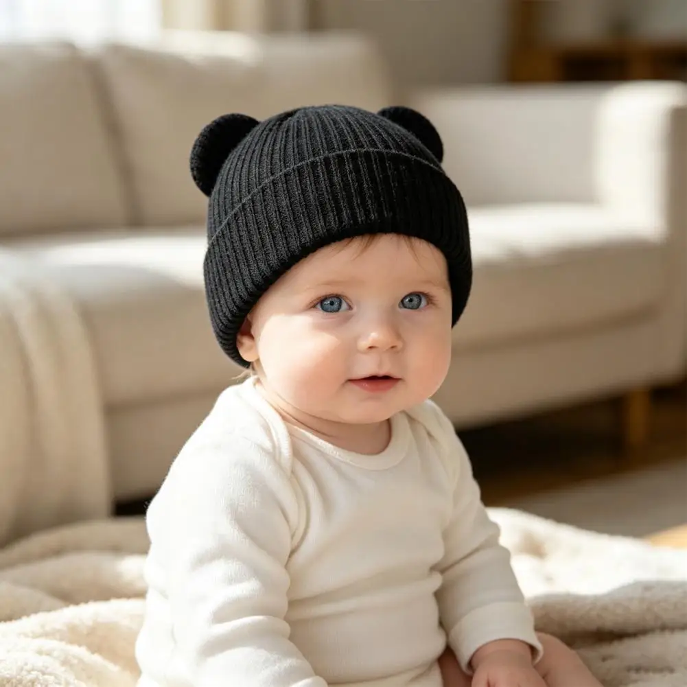 /0-2year Baby KnittedHat Kids Solid Color Woolen Pullover Cap Boys Girls Infant Winter Warm Beanies Basic Toddler Crochet Bonnet