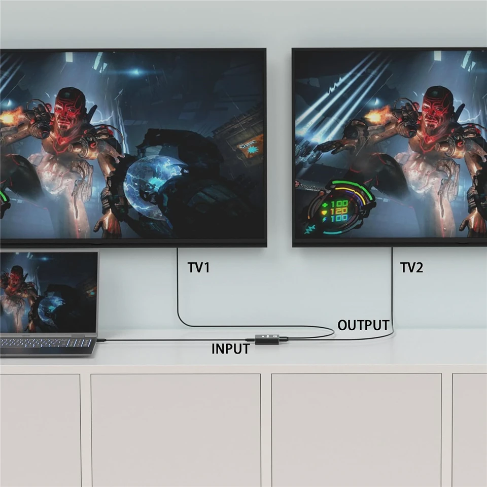 Navceker 1x2 HDMI Splitter HDR 4K 60Hz 1 Input 2 Outputs Bypas HDCP HDMI Video Distributor for Two Screens Xbox PS5 PC DVD