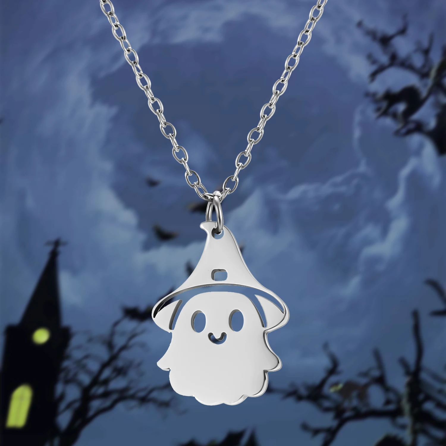 Mode Edelstahl Halloween Anhänger Halskette für Frauen Männer schwarze Katze Geist Spinne Kürbis Halskette Freundschaft Schmuck Geschenk – Detail 18