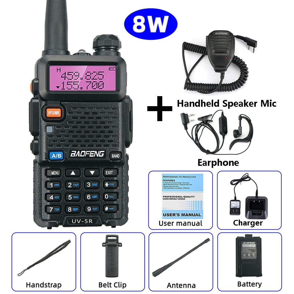 BaoFeng UV-5R Walkie Talkie 5W/8W Tweeweg Radio Commutator VHF/UHF 136-174MHz & 400-520MHz Station Ontvanger Ham Draadloze Set