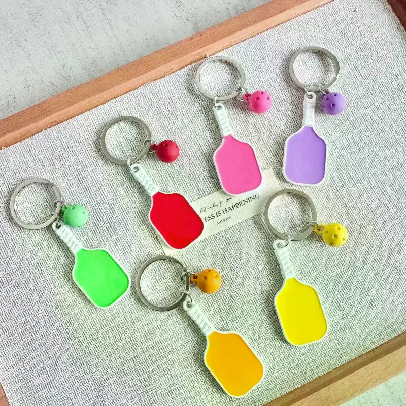 1Pcs Sporty Women's Key Holder Bag Pendant 3D Metal Pickleball Racket Keychain Couple's Best Friend Small Gift