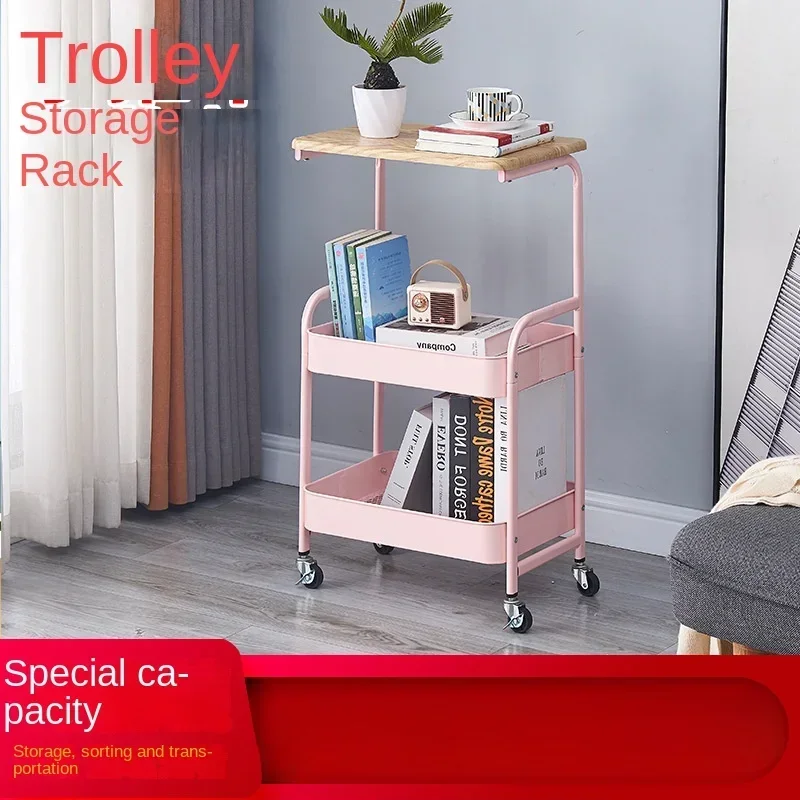 Cart storage rack vegetables fruit snacks book storage rack Living room kitchen with table board