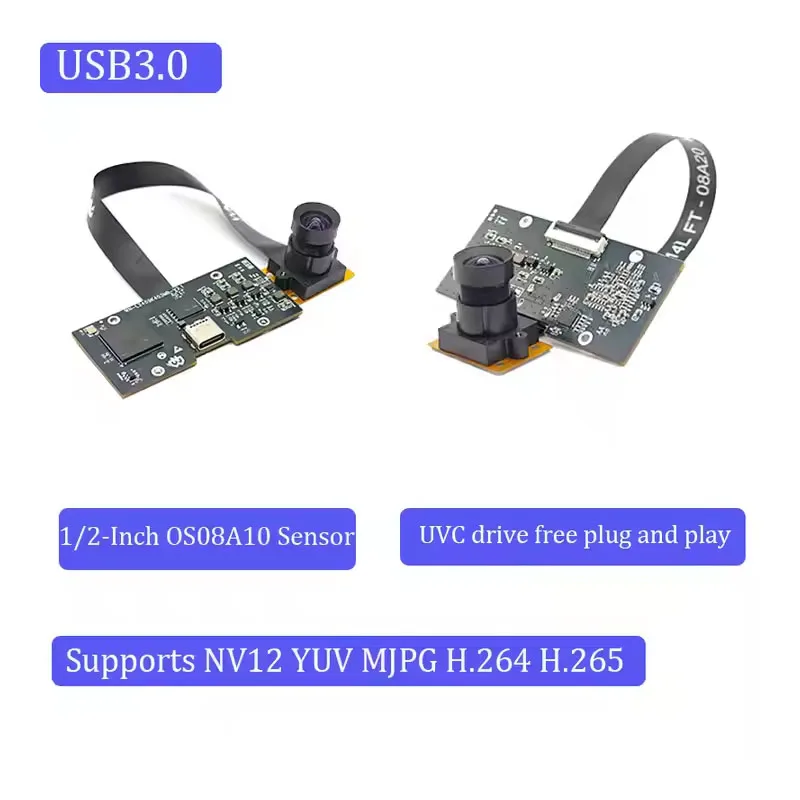 4K 8MP HD 1/2 بوصة OS08A10 USB3.0 وحدة الكاميرا FF 93 °   النوع C MJPEG، YUV2، NV12، H264، H265 مكتمل مع بروتوكول UVC