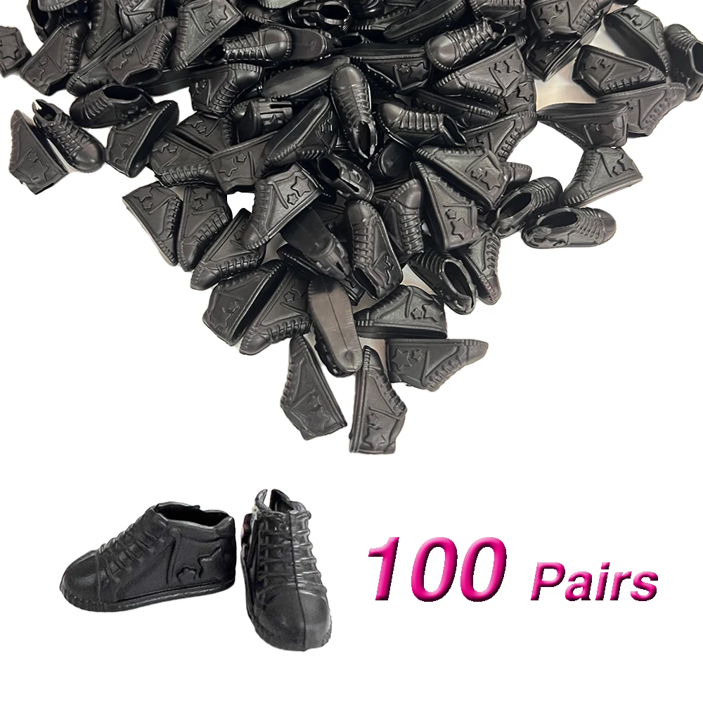 NK Wholesale 100 Pairs Doll High Quality Black Flat Star Sneakers Shoes Fashion Sandals For 1/6 Doll Accessories Gift DIY Toy