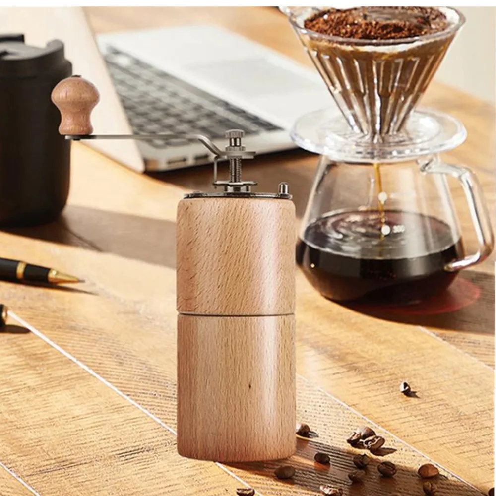 

Portable Adjustable Wooden Hand Cranked Coffee Grinder, Household Small Coffee Grinder