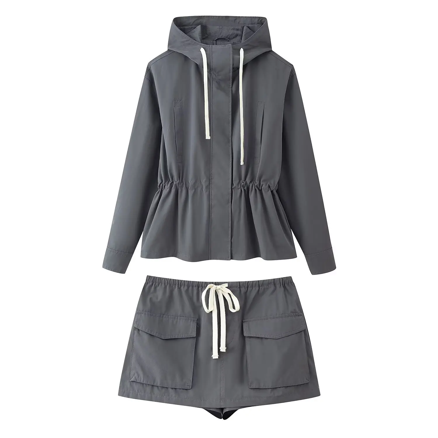 

Autumn Two Piece Sets Hooded Zipper Outdoor Sports Windproof Jacket High Waist Shorts Summer Outfit