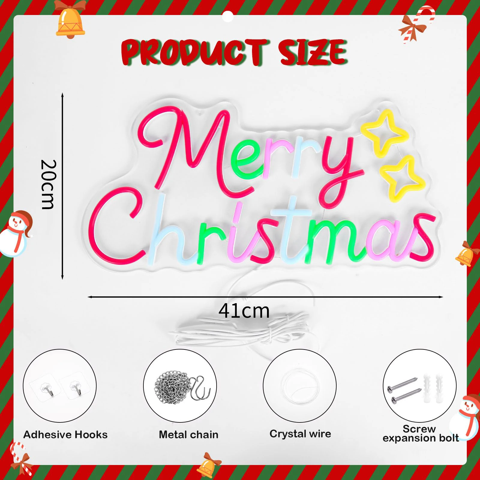 Lampu Neon LED Huruf Warna-warni Selamat Natal, Lampu USB Dapat Diredupkan, Dekorasi Dinding untuk Jendela, Pohon Natal, Pesta, Klub, Kamar Tidur Anak