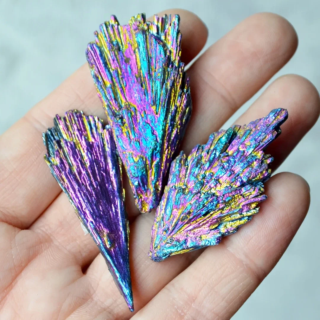 Natural Jet Stone Rainbow Titanium Cluster Mineral Specimen,electroplated black tourmaline feather synthetic with colorful flame