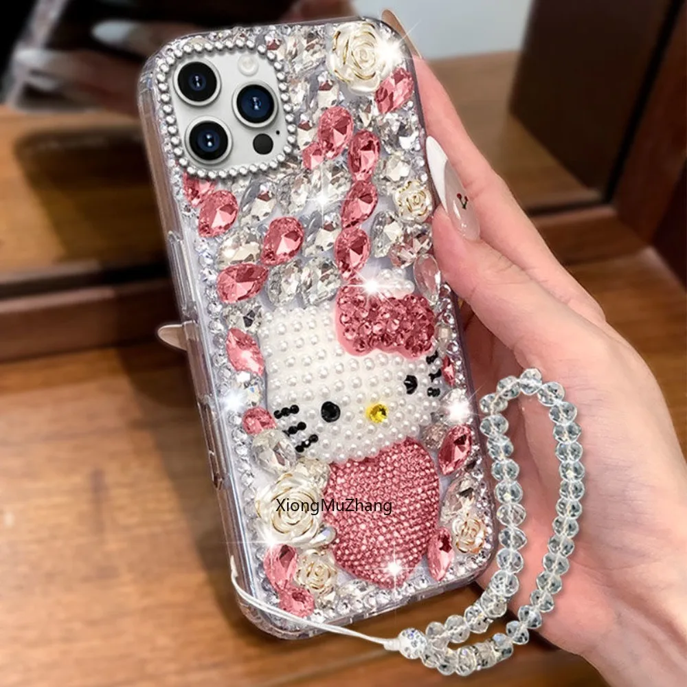 

Cartoon Hello Kitty Case for IPhone 16 15 Pro 14 Pro 13 12 Pro Max 11 Shiny Jewelled Diamond Rhinestone Phone Case Sanrio Cover