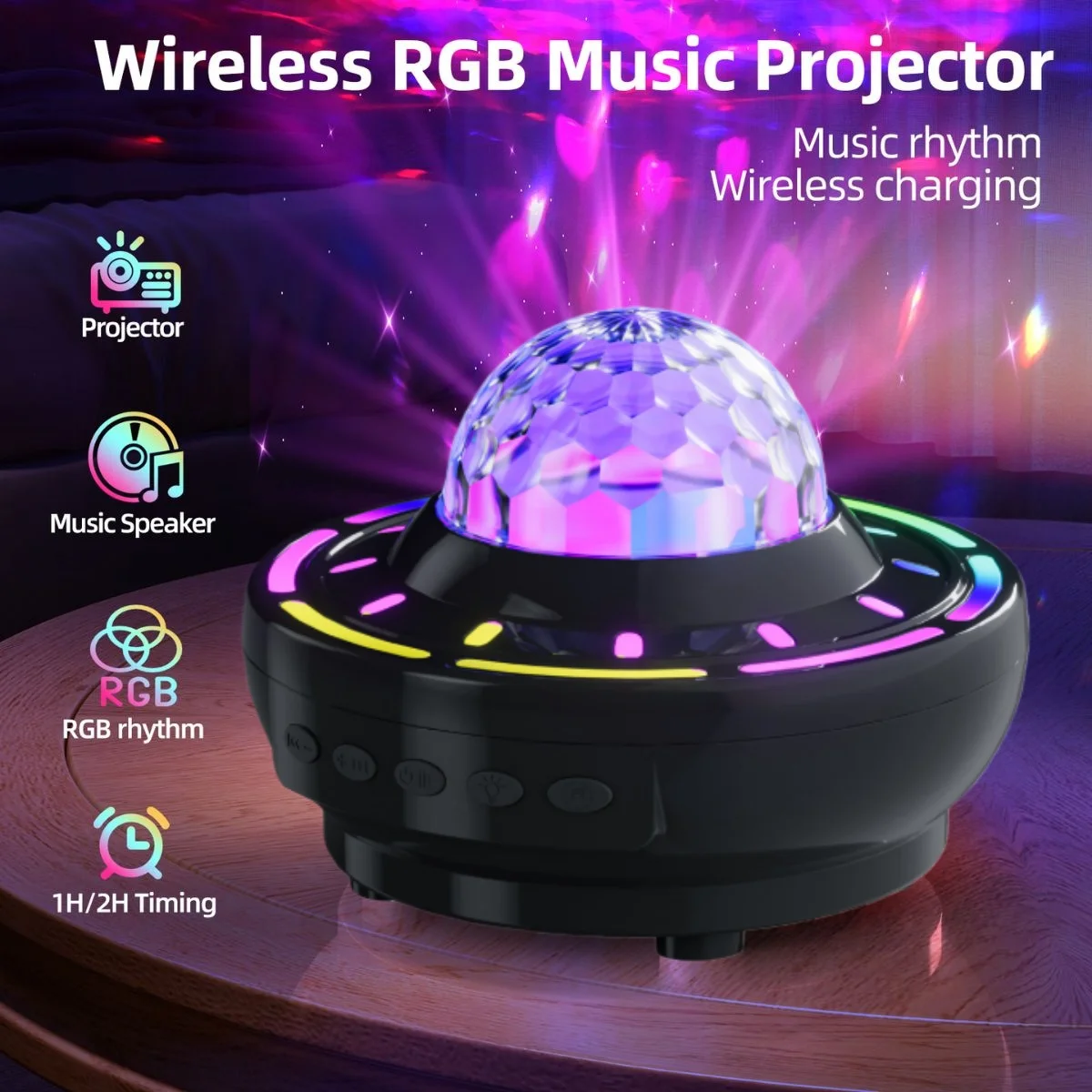 1 шт., креативная красочная Bluetooth-колонка НЛО, вспышка, атмосфера, настольная лампа, пульт дистанционного управления, семицветный градиент