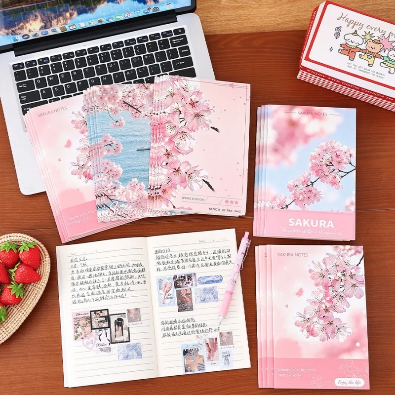 2pcs Mixed Pack Sakura A5 Notebook Cherry Blossom Cover Journal Notepad Soft Cover Blank Lined Notebook for School Office Statio