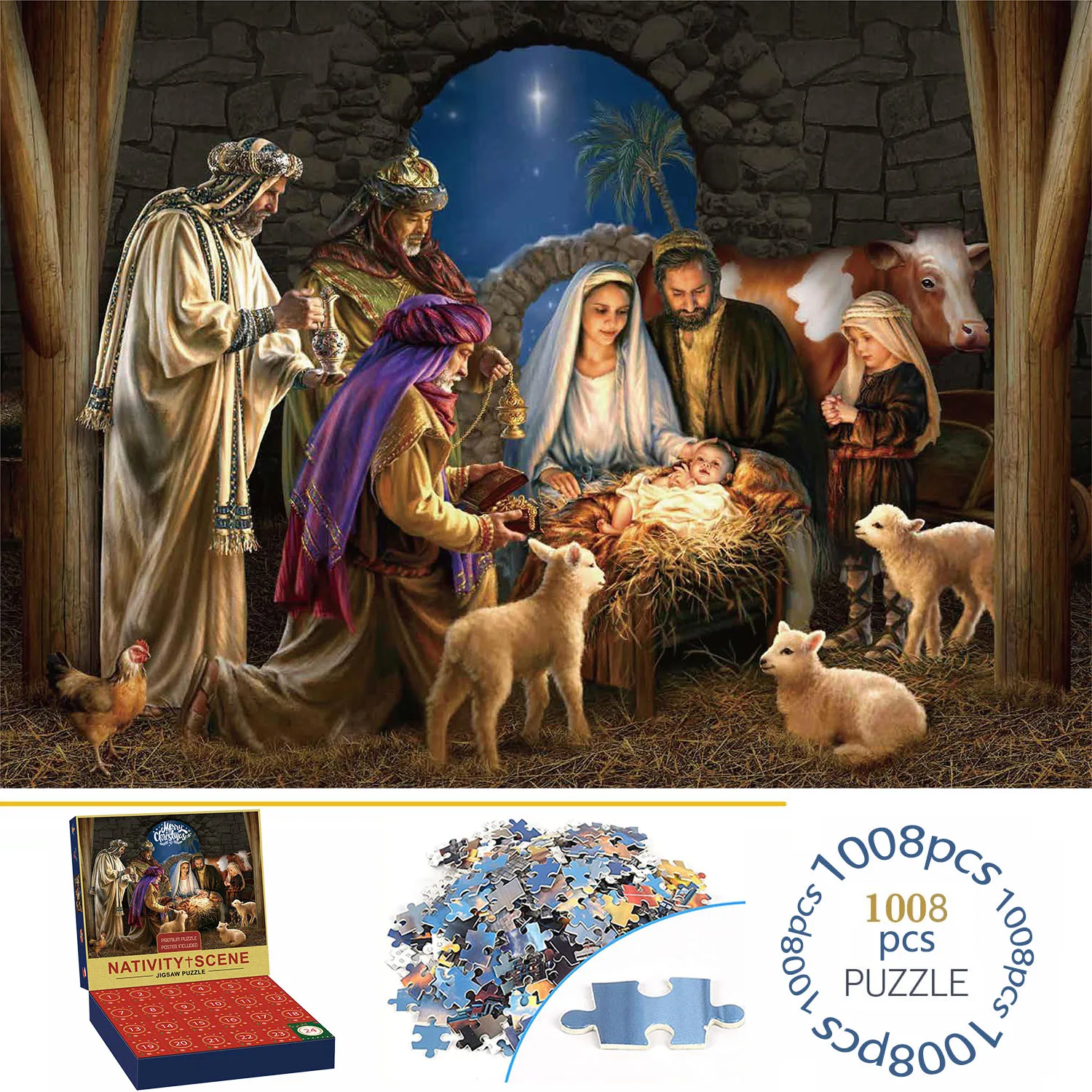 Calendrier de l'Avent Puzzles pour Adultes et Enfants, Décoration d'intérieur, Jeu, Famille, Amusant, Noël, Compte à rebours 24 jours, Jouets, 1008 pièces