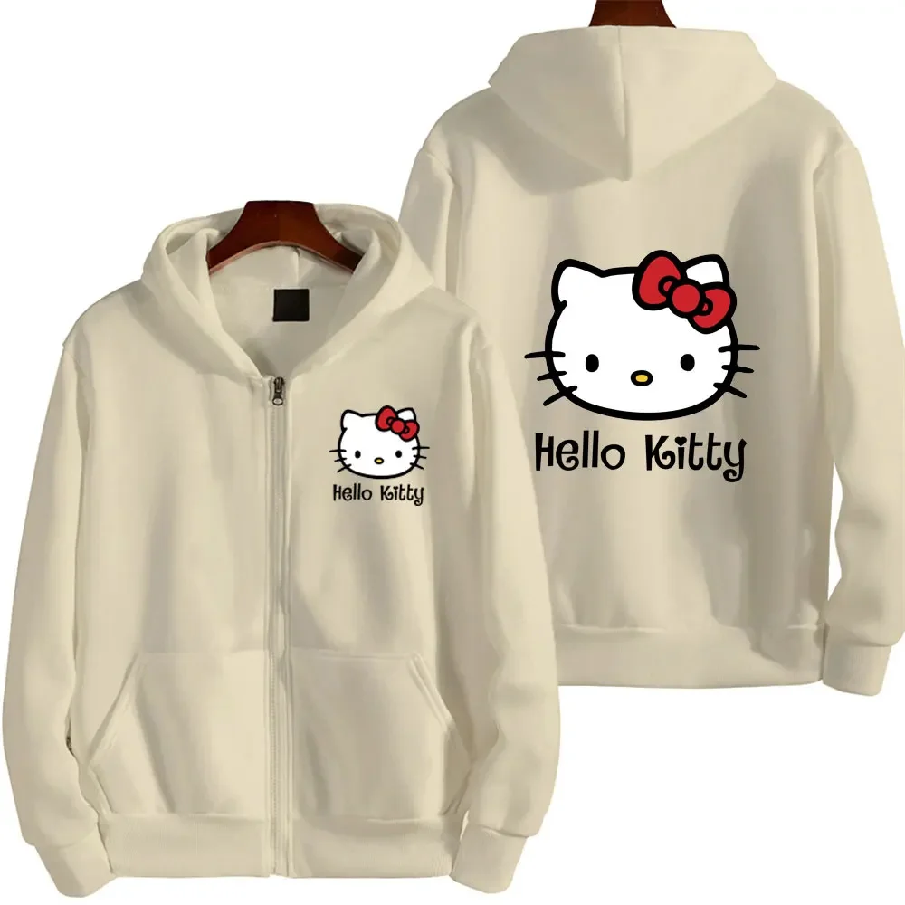 Women's Zipper Hoodie Autumn and Winter New Cute Kawaii Sanrio Hello Kitty Pattern Sweatshirt 2024 Streetwear Women's Clothing