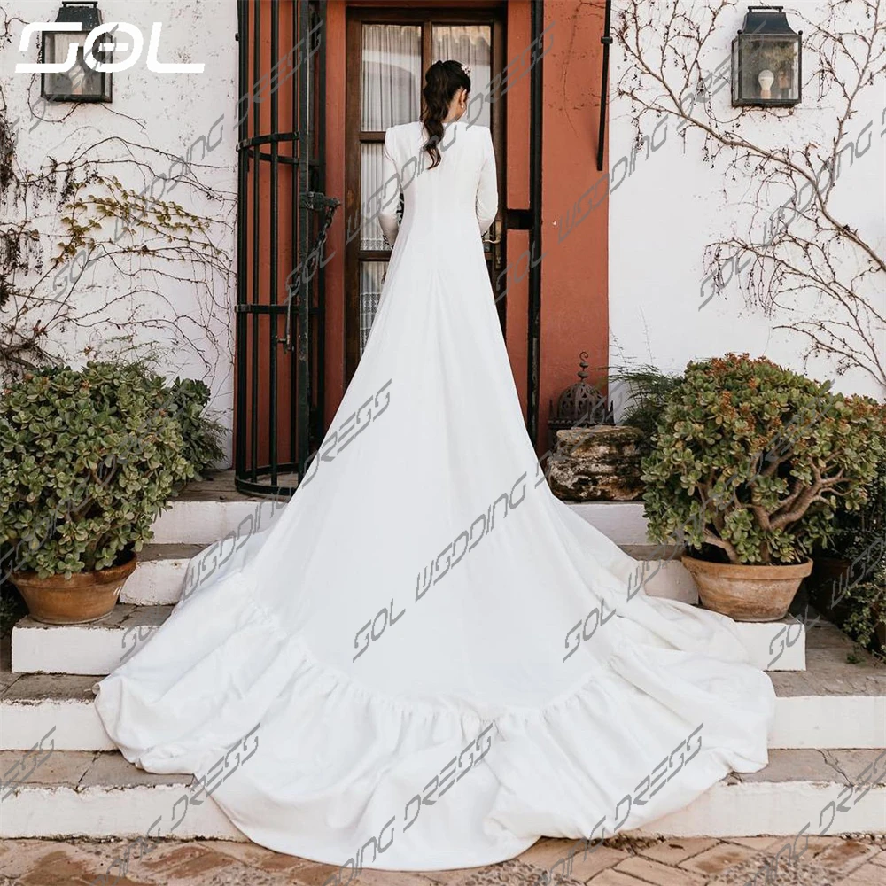 SOL-Robe de Mariée Élégante à Manches sulfet Col en V, Tenue avec Traîne Amovible, Simple, Dos aux, Patients Sirène, Quelle que soit la Tenue Éducative