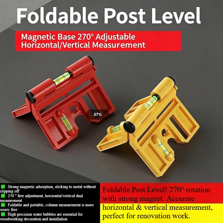 1pcs Adjustable Folding Magnetic Column Level with Elastic Ring Building Decoration Woodworking Horizontal Vertical Ruler
