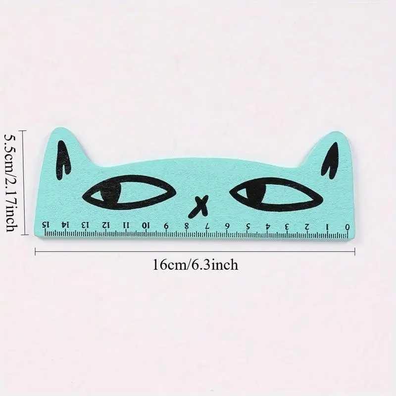 2Pcs Cute Lovely Cat Wooden Straight Ruler Measure Study Drawing Tool Student Stationery