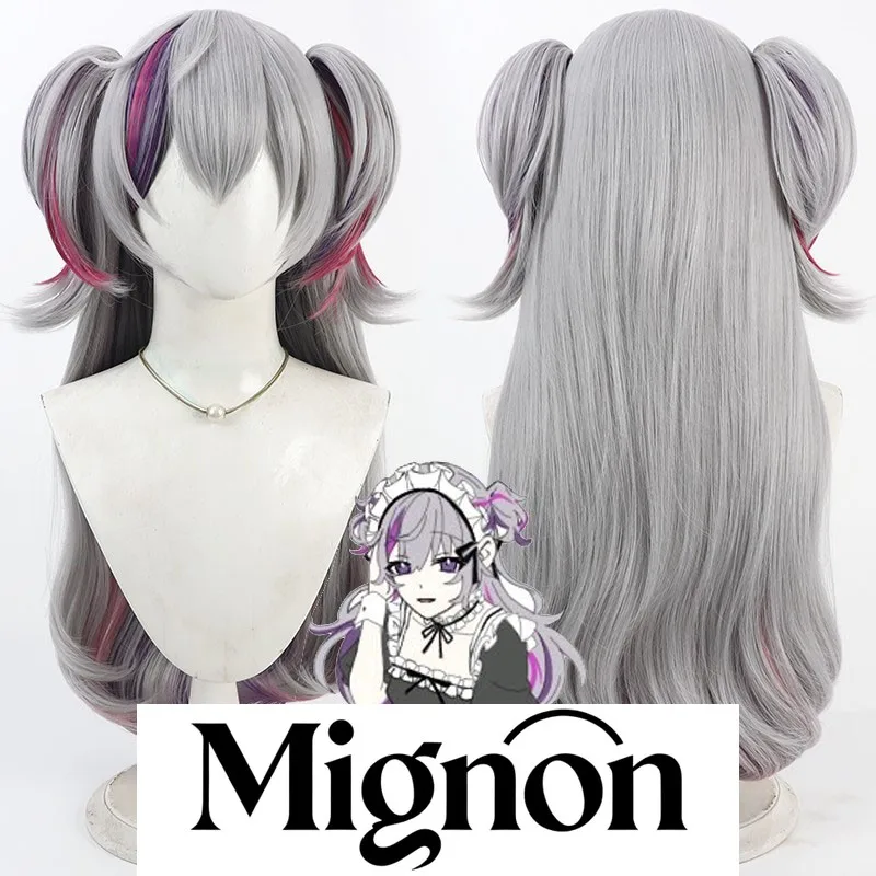 NIJISANJI Vtuber 젠더벤드 푸와 미나토 크로스드레싱 코스프레 가발, 탈부착 가능한 포니테일