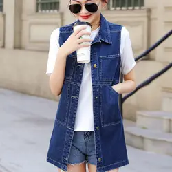 2026 Spring Autumn New Womens Long Denim Vest Coat S-6XL Korean Loose Jeans Jackets Waistcoat Female Casual Sleeveless Outwear
