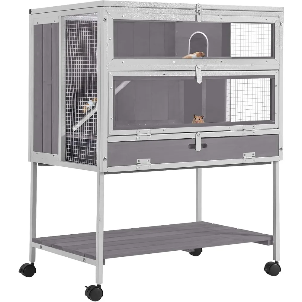 

Pig Cage Hamster Cage All-Around Metal Frame Rat House on Wheels,Small Animal Cage with Deeper Tray