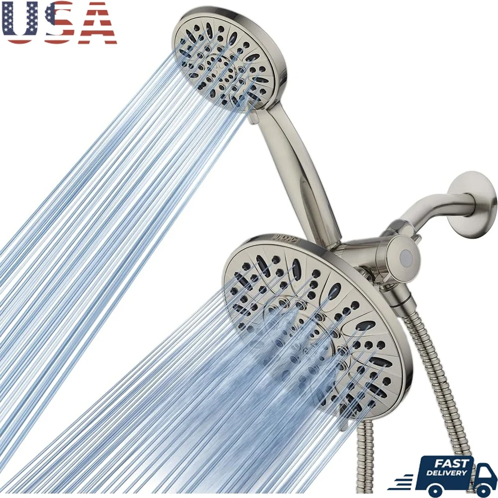 

7-дюймовая ручная насадка для душа премиум-класса с дождевой насадкой и 3-позиционным переключателем, 6 настроек, шланг из нержавеющей стали, простая установка