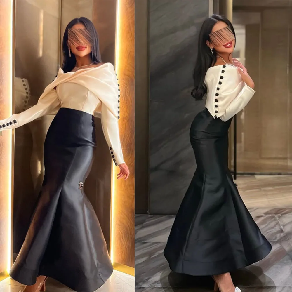 

High Quality Customized Ankle Length Color Contrast Button Full Sleeves Mermaid Платье Корейский Стиль Robes De Soirée فساتين