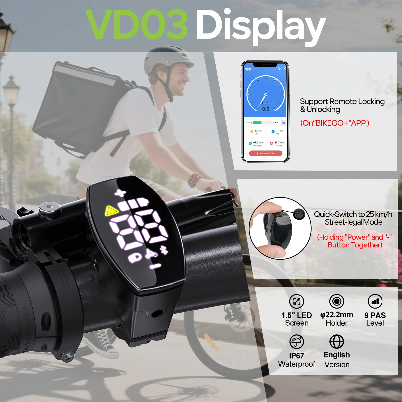 Varstrom Display E-Bike Bluetooth Computer UART CAN System E-Bike Instrument für BAFANG Tongsheng Motor Protokoll 5-Pin Anschluss