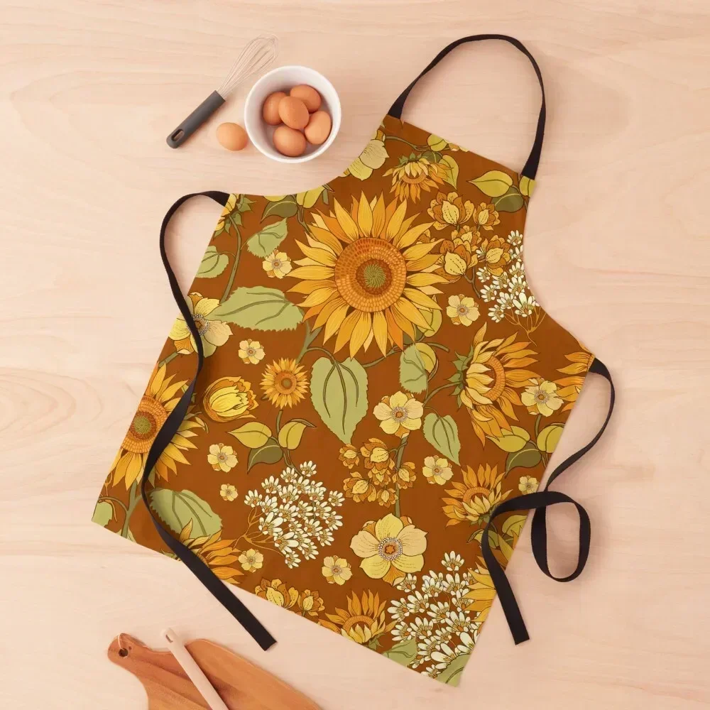 

70s vintage retro flowers warm colors, orange, boho, Apron For Home Accessories kitchen gadgets For Women manicurist Apron