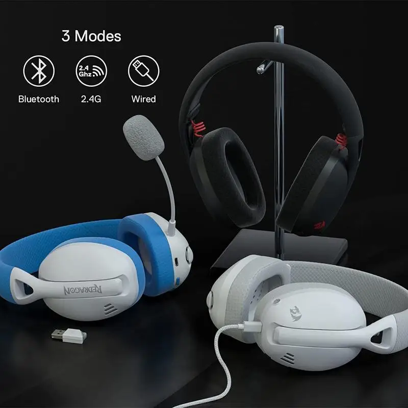 Redragon-auriculares inalámbricos H848 para videojuegos, cascos ligeros con Bluetooth, sonido envolvente 7,1, controladores de 40MM, micrófono desmontable, multiplataforma