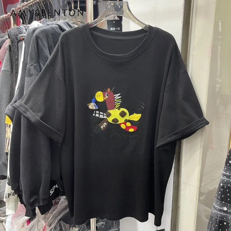 

2025 Winter New European Style Y2k Tees Women's Loose Fashion Casual Versatile Solid Color Design Casual Short Sleeved T-shirt