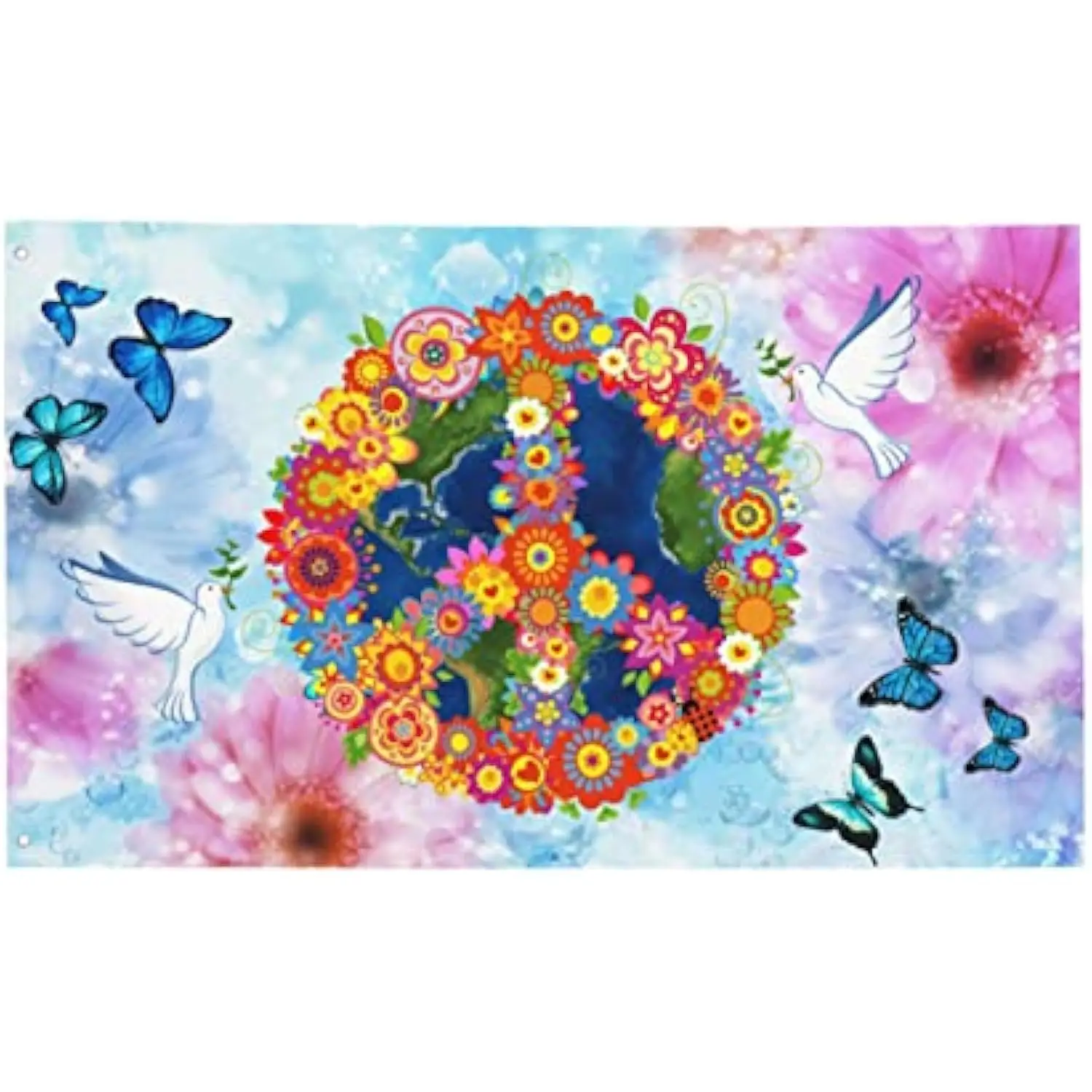 Peace Dove Earth Flower Butterfly Flag 3x5FT 4x6FT Outdoor Indoor Garden Yard Banner Decorative Sign