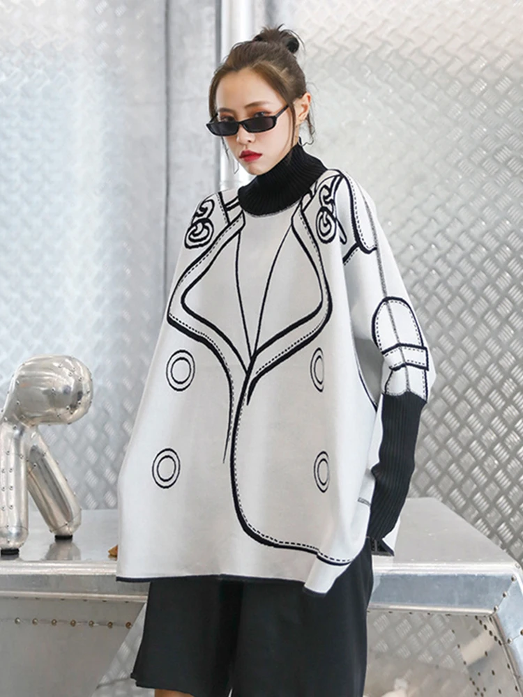 [EAM] Both Side Wear Big Size Knitting Sweater Turtleneck Long Sleeve Women Pullovers New Fashion Autumn Winter 2024 1DE3629