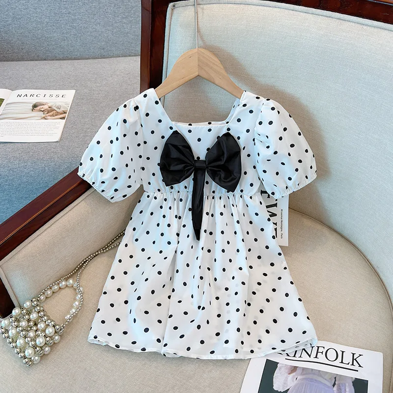 Children's Clothing Autumn New Girls' Dress Dot Bow Fashion Baby Skirt Small and Older Children's Dresses Dress