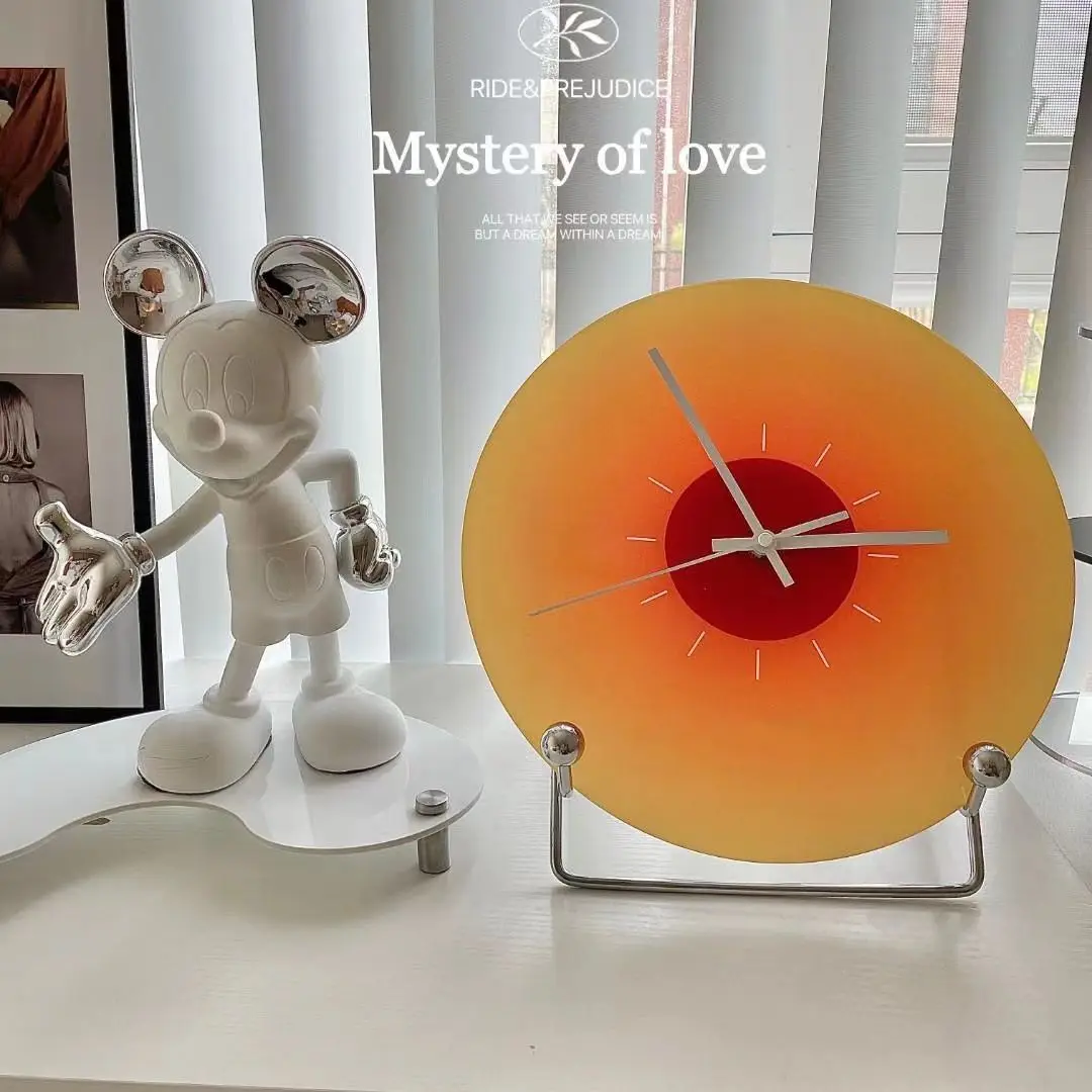Nordic Sunset Wall Clock Celebrity Ins Light Luxury Living Room Punch-free Creative Decoration Mute Simple Glass Clock