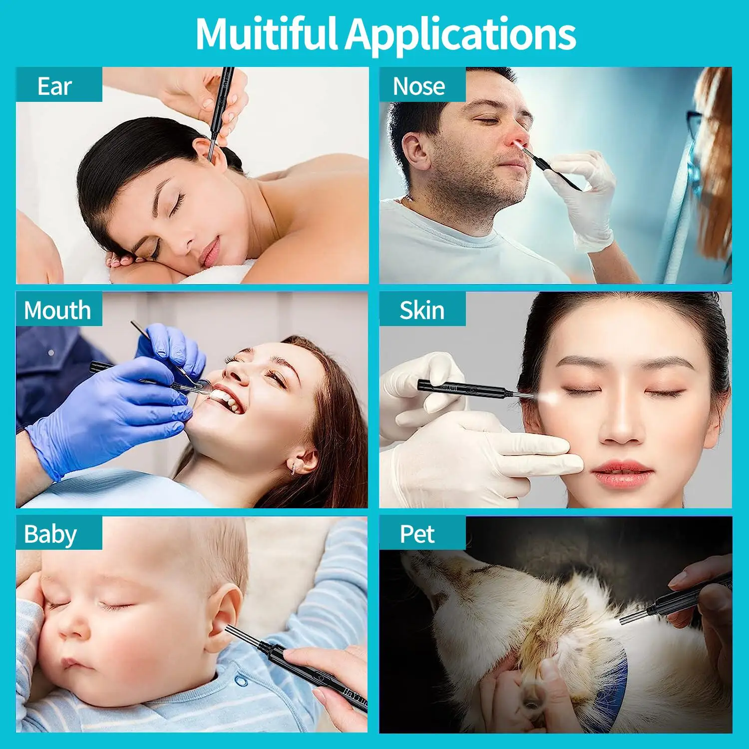 Wireless Otoscope Ear Camera 1080P 4.9MM WiFi Ear Scope with 6 LED Lights for Kids and Adults Compatible with Android iPhone