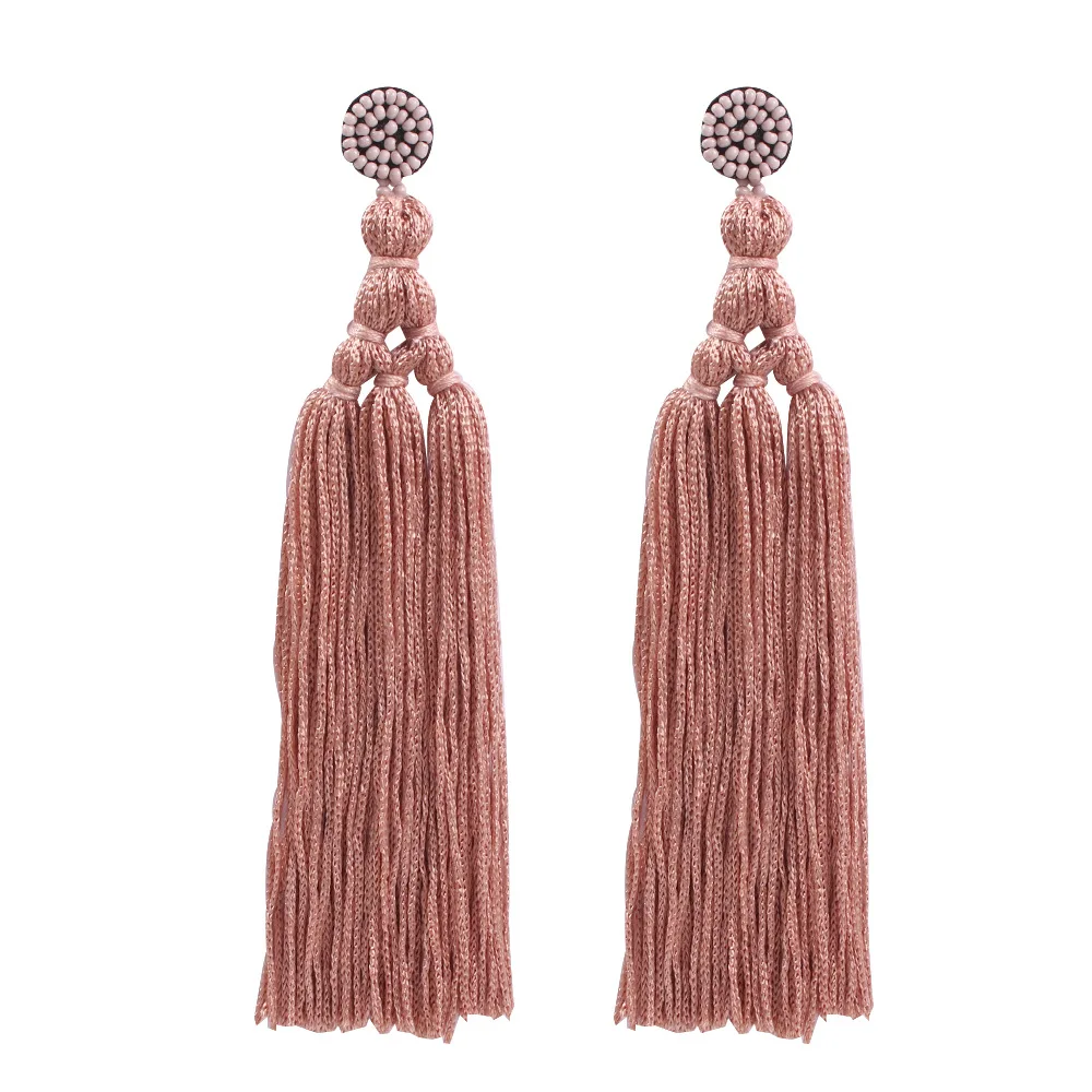 

Ethnic style pure hand-woven rope knot fringed earrings, European and American rope woven fashion stud earrings