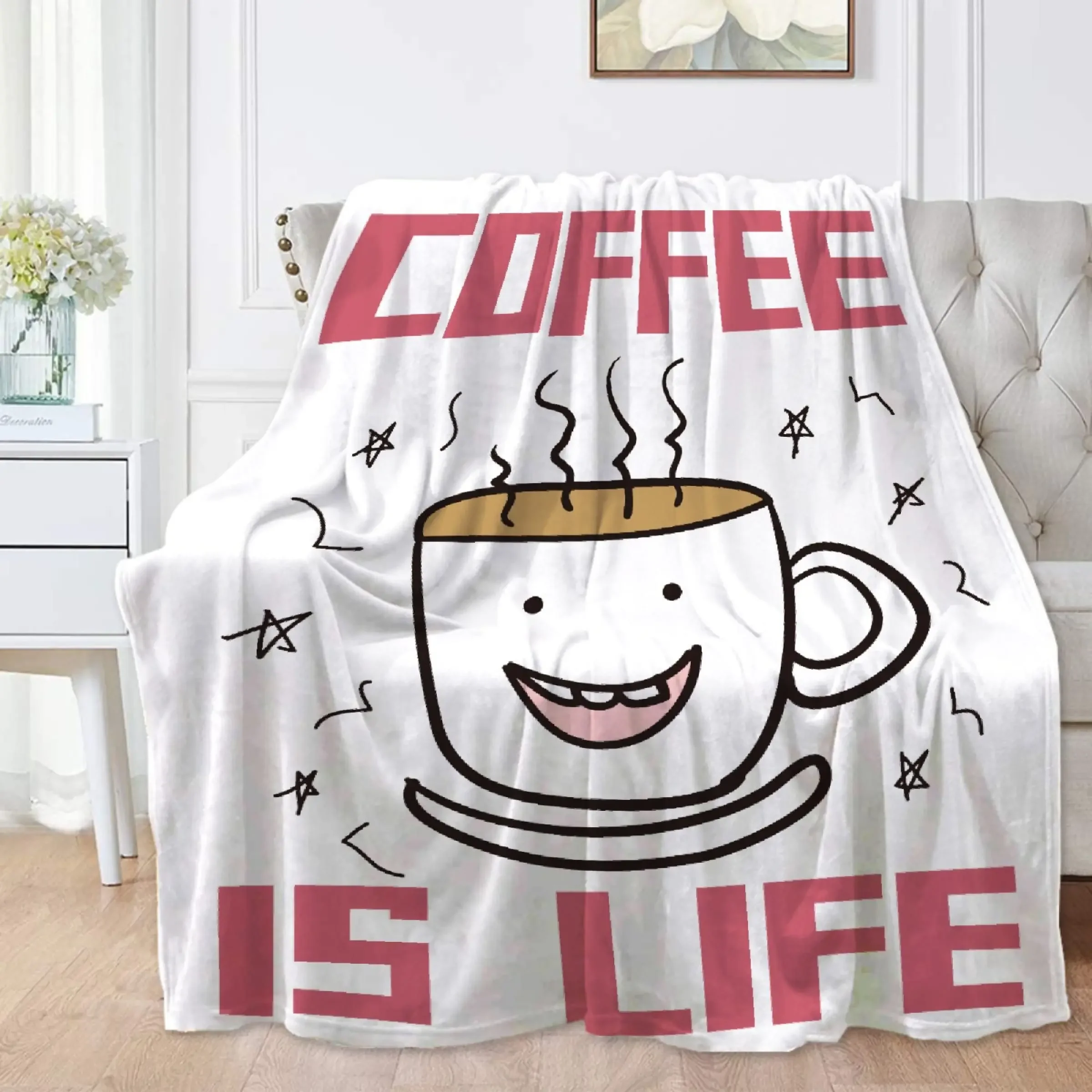 My Blood Type Is Coffee Theme Flannel Throw Blanket Soft for Couch Sofa Bed Camping All Seasons Home Decor Gifts for Kids Adults