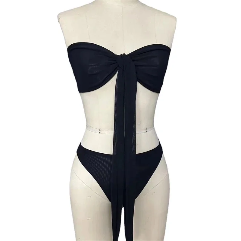 Letnie, prześwitujące, ale nieprześwitujące bikini plażowe, bikini na ramiączkach, które pozwalają na opaleniznę, modne damskie, jednokolorowe, wysoce elastyczne stroje kąpielowe.