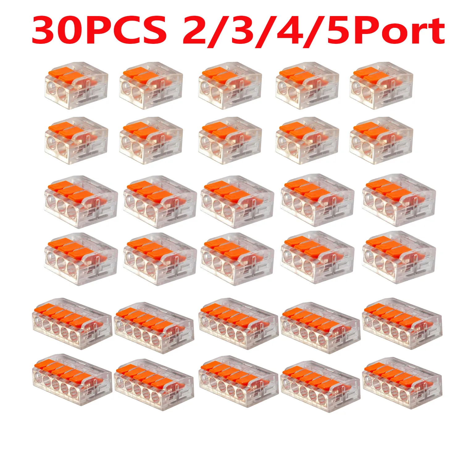 مجموعة مكونة من 30 قطعة من موصلات كابلات برتقالية 2-Port/3-Port/4-Port/5-Port كابل سريع محطات توصيل غمد كهربائي