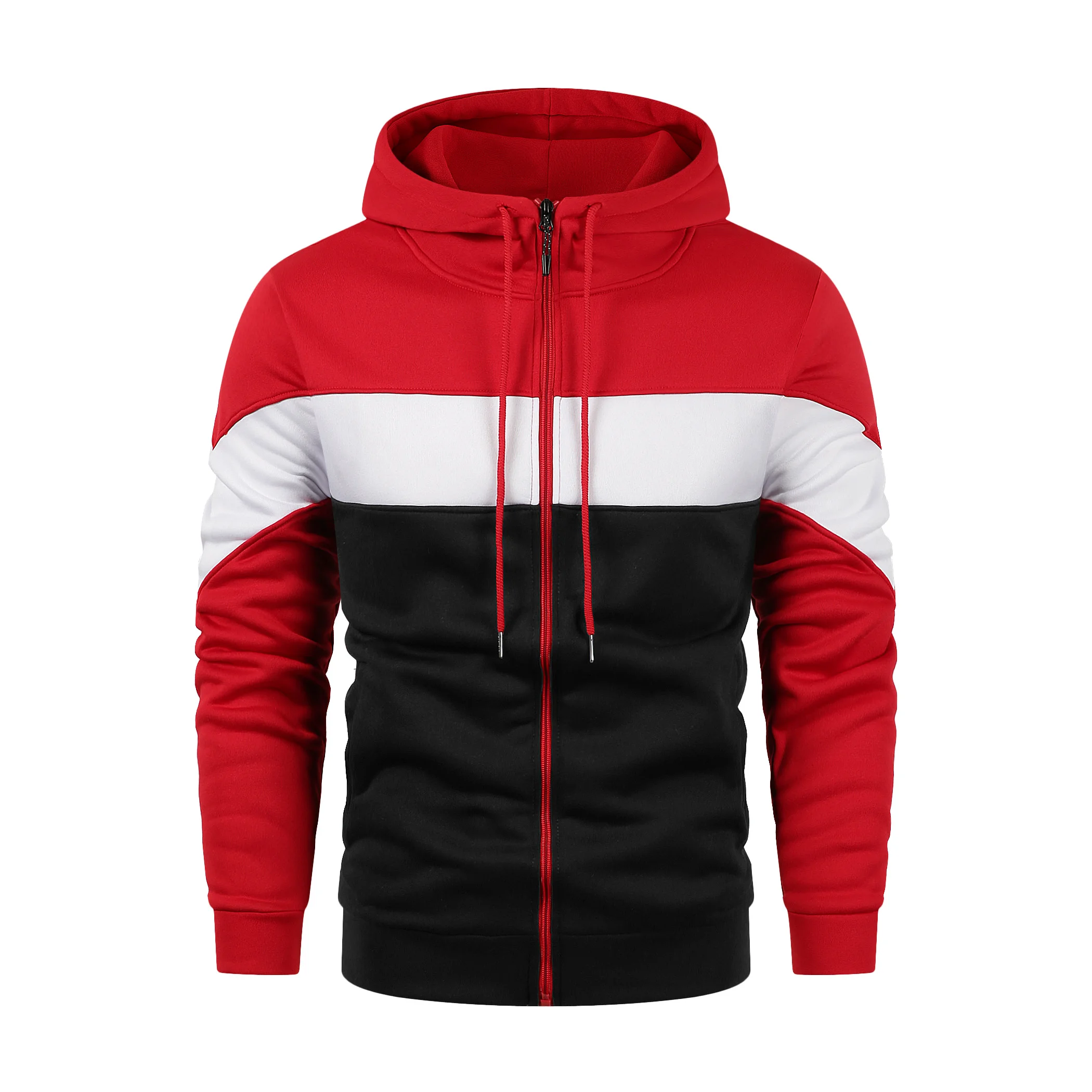 New men's hooded zipper splicing color sports top fleece insulation casual wear hooded sports top zipper comfortable hoodie