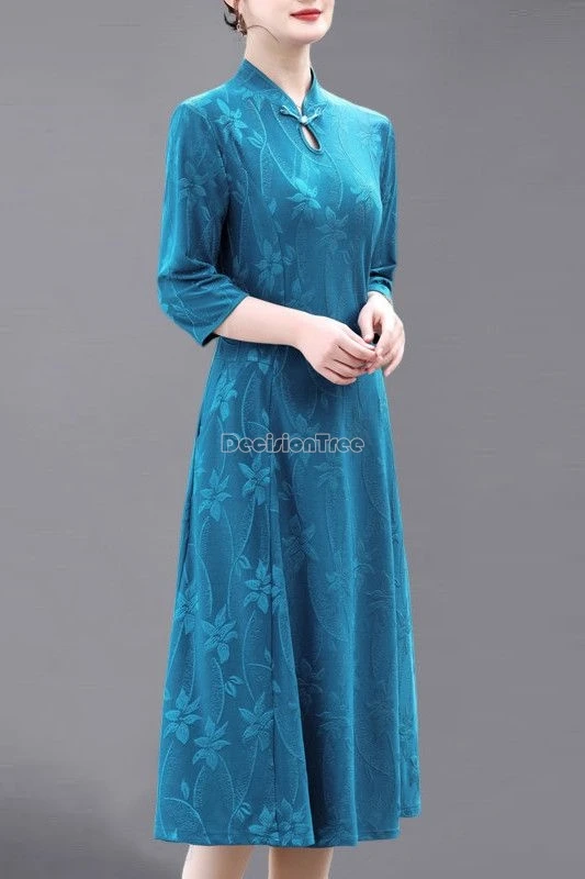 

2025 улучшенное женское летнее китайское бархатное платье Cheongsam с коротким рукавом и воротником-стойкой, летнее жаккардовое утягивающее элегантное платье Ципао
