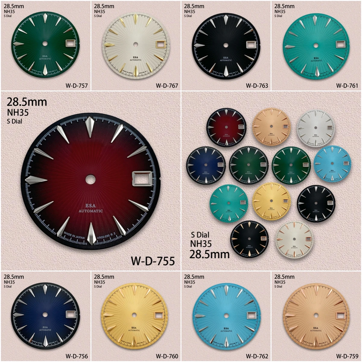 28.5mm Cocktail S Dial Fit NH35/NH36 Movement High-Quality Vertical Grain Dial Mechanical Watch Modification Accessories