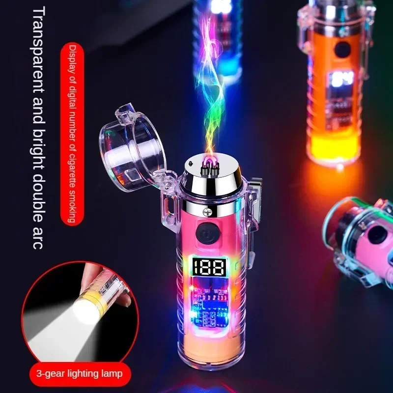 LED Luminous Cool Electric Arc Lighter Smoke Cigarette Lighter Windproof Smoking Accessory USB Plasma Recharge Lighters Men Gift