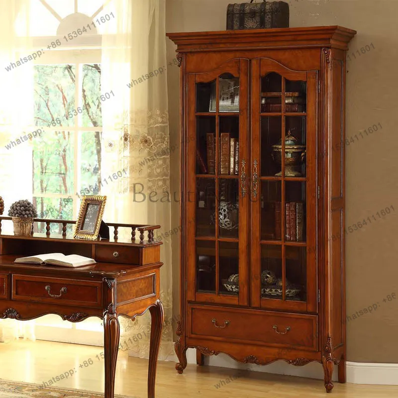 

American solid wood two-door bookcase bookshelf locker dust-proof European display cabinet