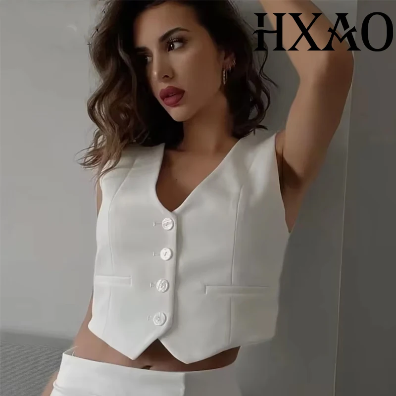

HXAO модный женский белый жилет топ без рукавов женский укороченный костюм жилет летняя офисная одежда жилет женский повседневный черный укороченный топ
