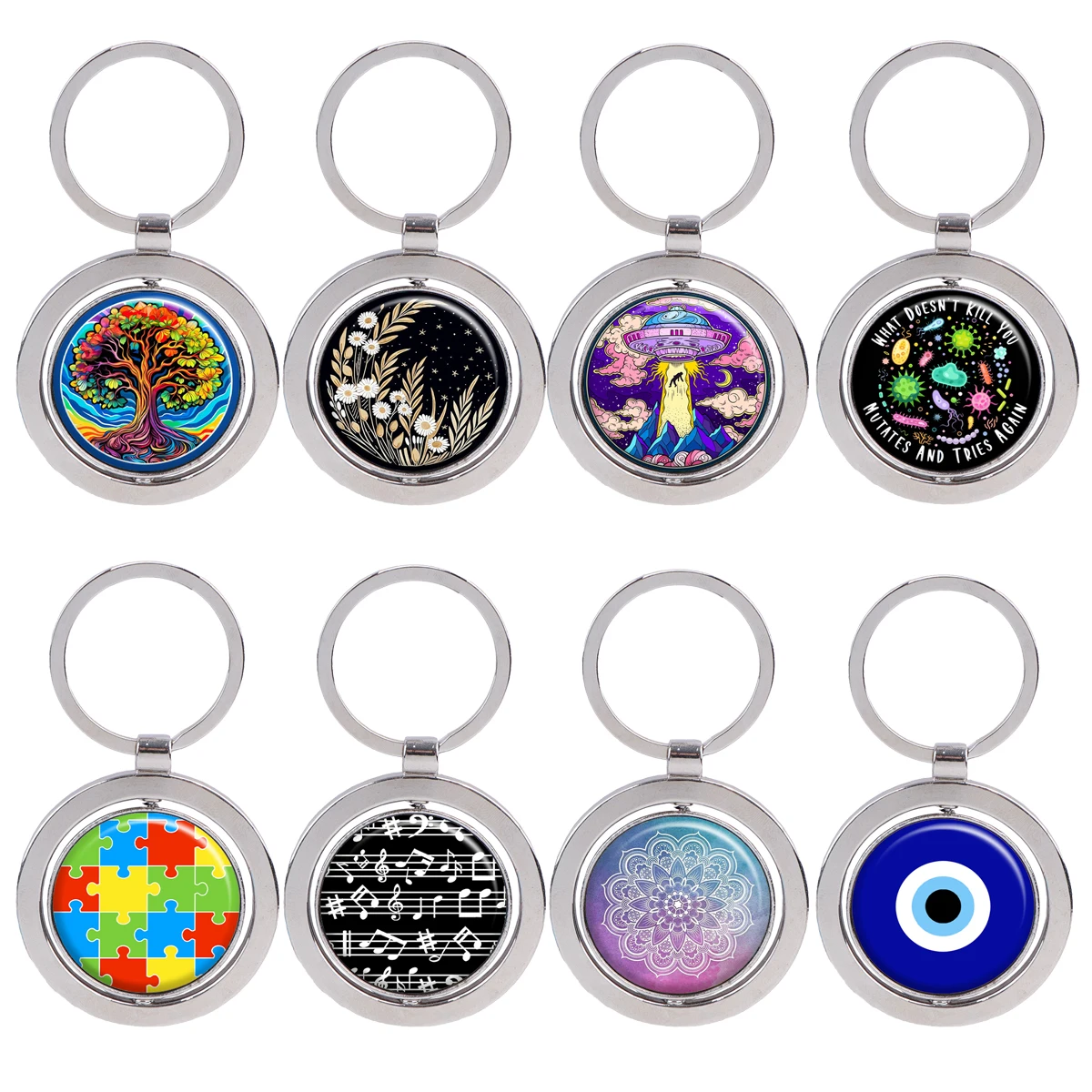 

Musical Score Rotatable Metal Keychain Jigsaw Motorcycles Cars Keys Decoration Can Rotate 360 ° Fashion Circular Keyring Gifts