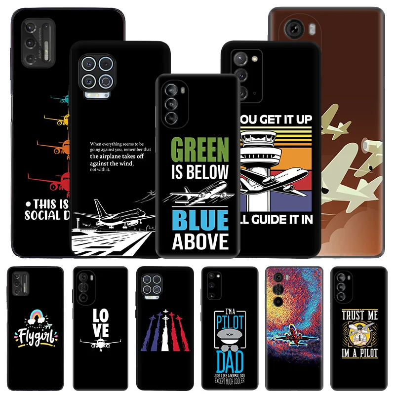 Soft Phone Cases For Moto G53 G73 G9 G50 G51 G60 G71 G22 G32 G52 G72 Edge40 20 30 Airplane Aircraft Take Off Black Matte Cover