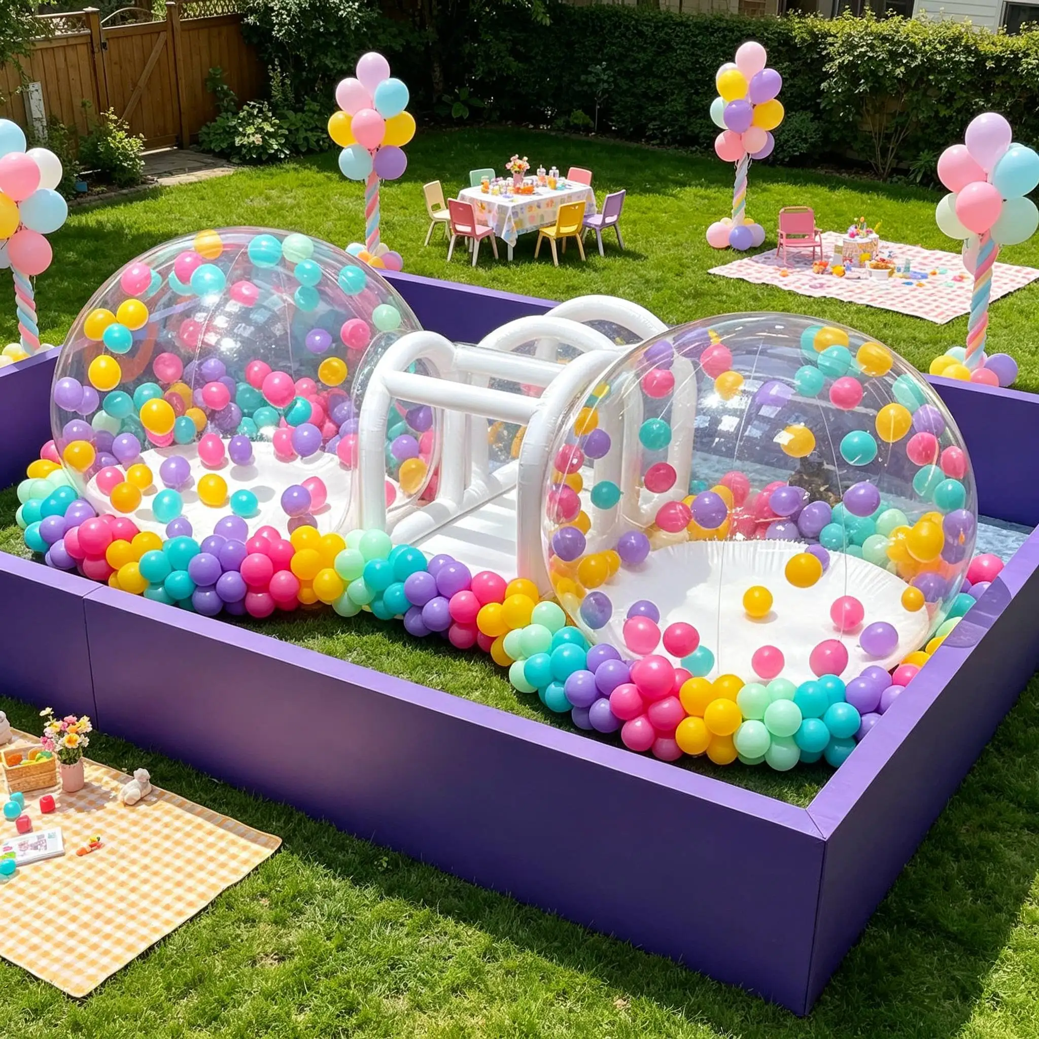 PVC Double-Ball Connected Inflatable Tent, Transparent Bubble House, Outdoor Carnival Children's Ball Pit Room