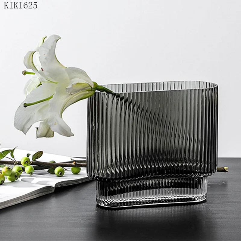 Simple Transparent Glass Striped Vase Bedroom Flower Arrangement Container Household Hydroponic Vase Wedding Art Home Decoration