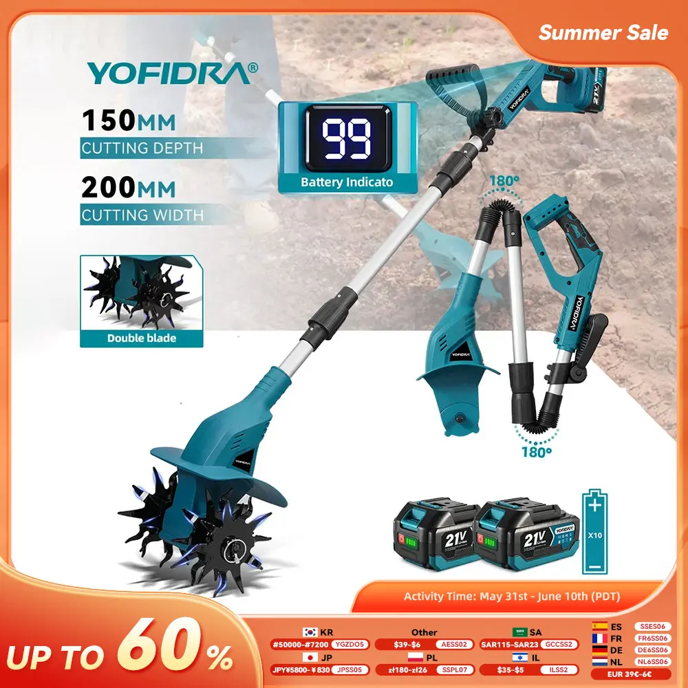 Cultivateur électrique YOFIDRA, rotoculteur, scarificateur multifonction sans fil, outil de jardinage compatible avec la batterie Makita 21V.