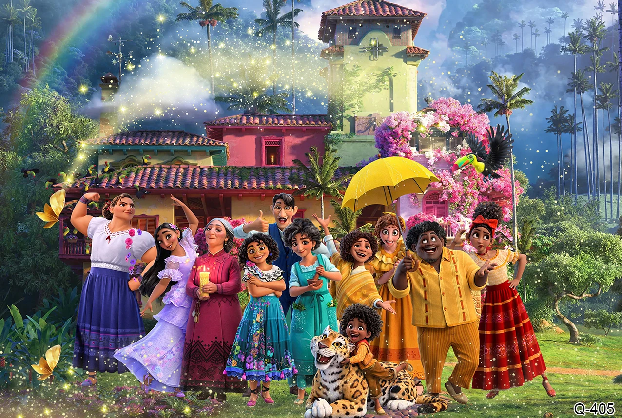 ディズニーのencanto Mirabel写真の背景女の子の幸せな誕生日パーティーの装飾ビニールの写真スタジオの小道具の背景